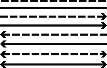 Black Arrow Line Collection – Straight, Dashed, and Directional Arrow Icons