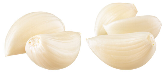 Garlic cloves png. Peeled garlic clove on white or transparent background. Perfect retouched garlic no background collection. Transparent png. Full depth of field.