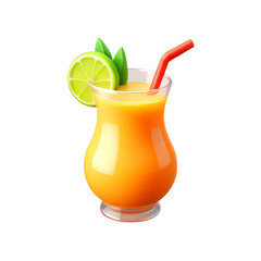 Orange Tropical Drink with Straw and Fruit 3D Icon &ndash; Glossy Minimal Emoji Style, Isolated PNG object