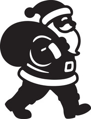 Silhouette vector of Santa with a sack over his shoulder, ideal for Christmas designs, holiday cards, festive decorations, and seasonal projects.
