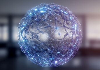 Abstract Digital Sphere Depicting Network Data Science Energy with Blue Illumination