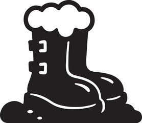 Silhouette vector of winter boots with snow, ideal for seasonal designs, cold weather themes, apparel graphics, and holiday projects.