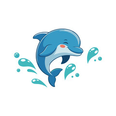 cute cartoon dolphin jumping  out vector with water drops splash