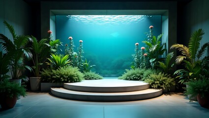 Serene Underwater Oasis  Indoor Pool Design with Lush Tropical Plants