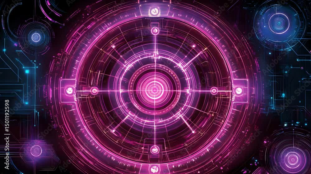 Poster futuristic technology background with abstract patterns and neon lights creating a sci-fi atmosphere