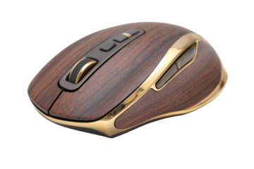 Wood-grain, gold mouse isolated on transparent background
