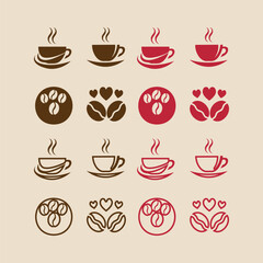Collection of Coffee Logos with Cups and Beans