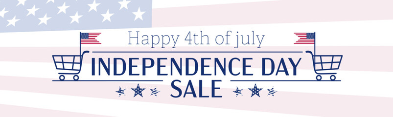 Creative independence day sale banner with american flag, shopping cart vector illustration. Usa freedom day banner to use for 4th july independence day, memorial day business projects. 