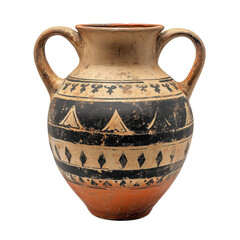 a medieval ceramic amphora with two curved handles decorated on isolated transparent background