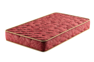 Padded red twin mattress isolated on transparent background