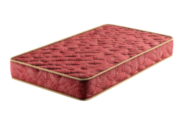 Padded red twin mattress isolated on transparent background