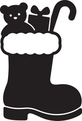 Silhouette vector of a Santa boot full of toys, perfect for Christmas designs, holiday cards, festive decorations, and seasonal projects.