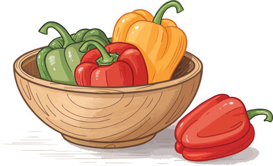 Capsicum vector design, Capsicum in wooden bowl in white background vector design