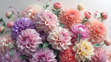 Fototapeta premium Pastel dahlias and peonies floral arrangement