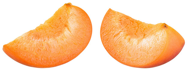 Apricot half png. Apricots isolated on white or transparent background. Fresh cut apricot slice no background collection. Full depth of field. Transparent png.