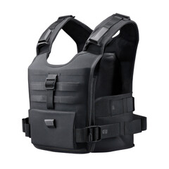Tactical black body armor isolated on transparent background
