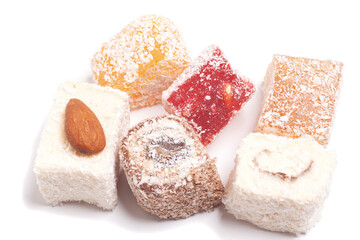 Traditional Turkish delight isolated on white background.