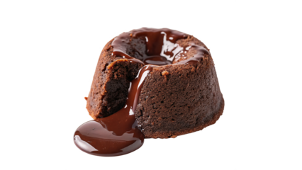 Close-Up of Molten Chocolate Lava Cake with Flowing Center Isolated on transparent Background