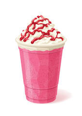 Strawberry frappe vector illustration in plastic cup with straw isolated on white background cold sweet blended berry drink design