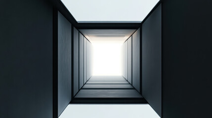 Architectural Ascent: An imposing architectural perspective drawing your eye upwards towards a bright, open skylight, conveying a sense of limitless potential and innovative structural design.