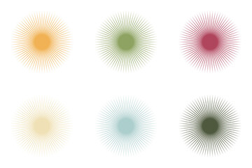 円形　放射状の飾り　アールヌーヴォーカラー　グラフィック素材　png　セット素材