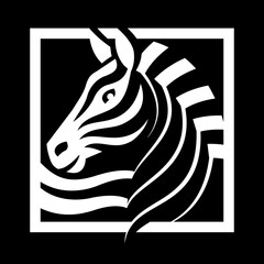 Stilisiertes Zebra-Logo in Schwarz-Weiß. Die Grafik zeigt den Kopf eines Zebras in einem quadratischen Rahmen, gestaltet aus dynamischen, geschwungenen Linien, die an Zebra-Streifen erinnern.