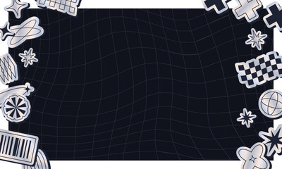 Stickers and y2k grid background