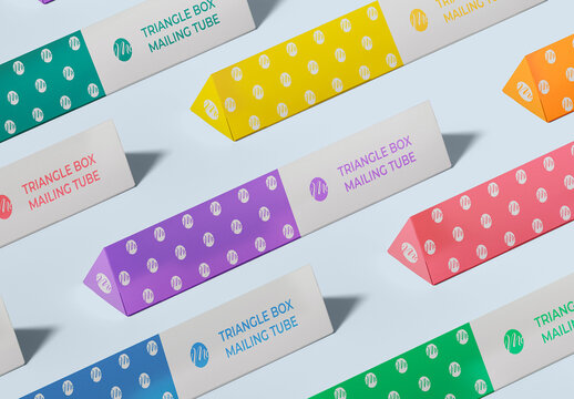 Triangle Mailing Tube Box Mockup - Isometric Composition