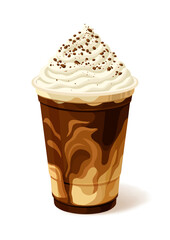 Coffee latte frappe vector illustration with creamy blended drink in plastic cup and straw isolated on white background cold sweet beverage design