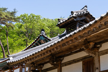 exteriors of the traditional Korean buildings in the Buddhist temple
