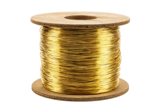 Gold wire spool centered isolated on transparent background