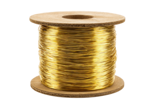 Gold wire spool centered isolated on transparent background