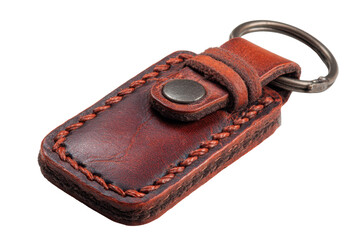 Leather keychain, stitched isolated on transparent background