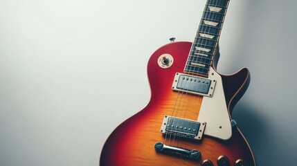Naklejka premium A stunning electric guitar features a vibrant red to yellow gradient finish, highlighting its craftsmanship and design.