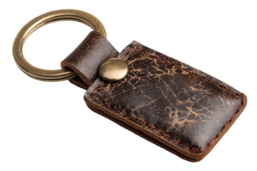 Leather key fob and ring isolated on transparent background