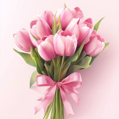 Elegant bouquet of pink tulips tied with satin ribbon – perfect for Valentine's Day, Mother's Day, weddings, or romantic greetings