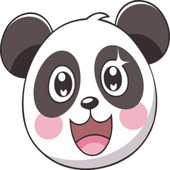 A charming and cheerful illustration of a panda's face featuring big eyes and a friendly smile. This design is perfect for children's products, animal-themed art