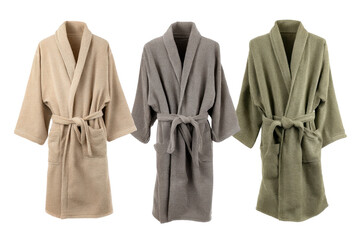 Three plush bathrobes isolated on transparent background