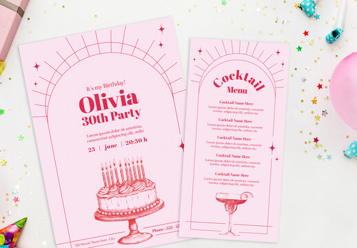 Minimal Red Lines Birthday Party Print Set