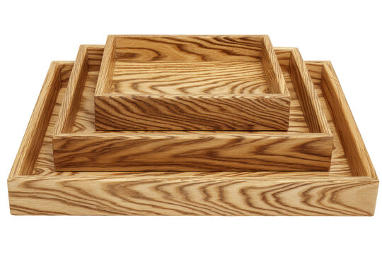Nested grain wood trays isolated on transparent background