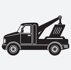 tow truck silhouette vector art illustration, old truck isolated on white background