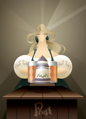German young woman character with beer stein welcome guest