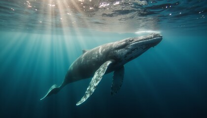 Majestic humpback whale gliding through serene ocean waters