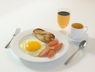 Healthy Morning Meal: Savory Egg and Carrot Breakfast Platter with Orange Juice and Toast on a Sunlit Dining Table