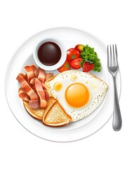 Delicious Breakfast Platter: Egg, Crispy Bacon, and Colorful Vegetables for a Healthy Morning Meal