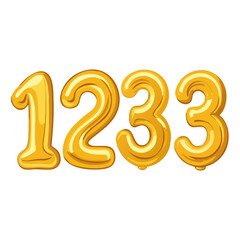 Golden Number Balloons Floating on White Background Representing 1233 Celebration