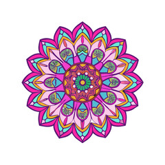Colorful Mandala Design with Intricate Floral and Geometric Patterns on White