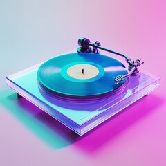 Fototapeta premium Vinyl record player with neon lights for retro music, nightlife, and modern interior design