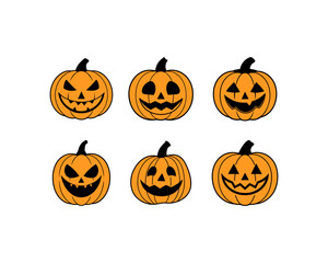 Halloween Pumpkin Vector Set - Pumpkin Patch, Spooky, Pumpkin Clipart, Scary, Cute Jack-o'-Lantern Faces for Halloween, Party Decorations and Autumn Designs.