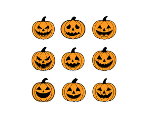Halloween Pumpkin Vector Set - Pumpkin Patch, Spooky, Pumpkin Clipart, Scary, Cute Jack-o'-Lantern Faces for Halloween, Party Decorations and Autumn Designs.